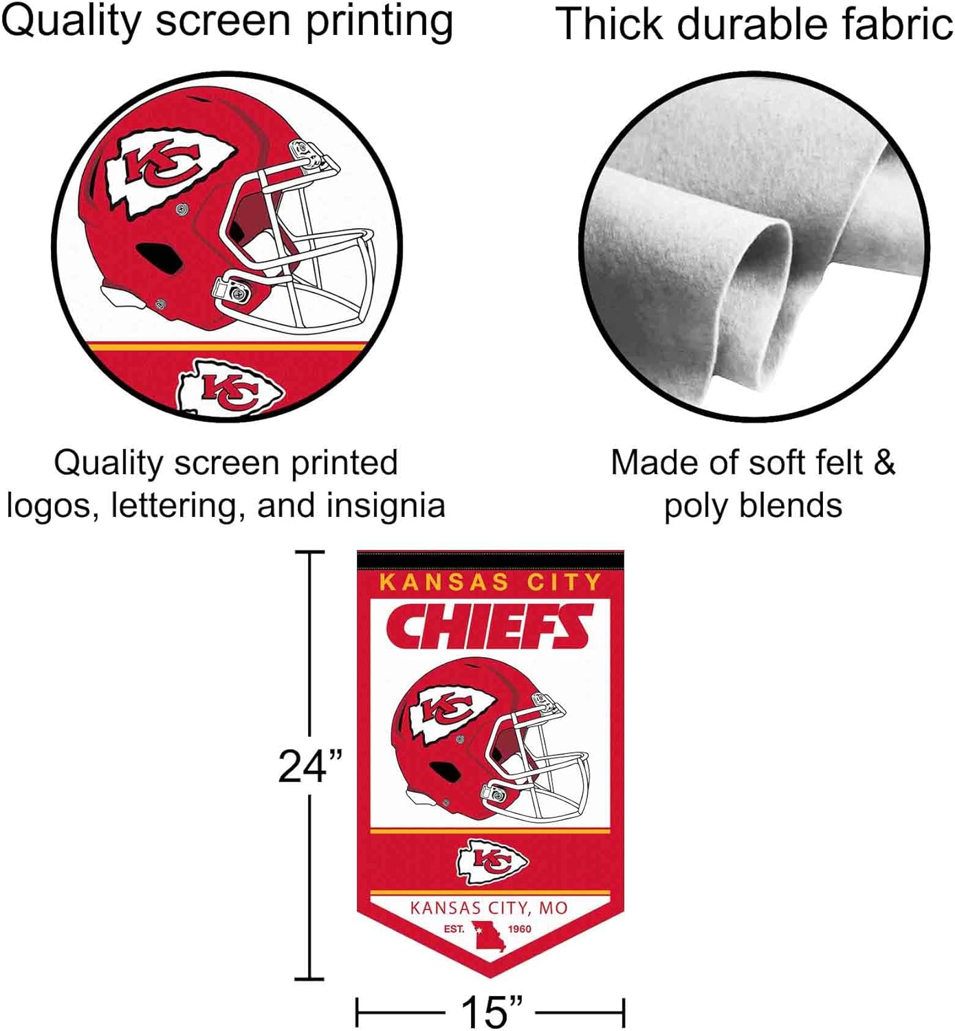 WinCraft Kansas City Chiefs Heritage History Banner Pennant, 15x24" - Image 2