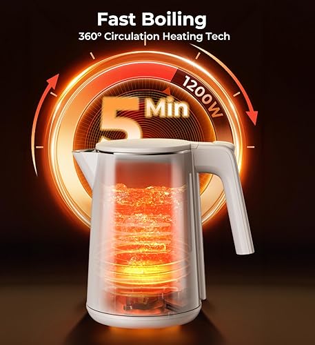 Miniatura 2 de Tetera eléctrica, 1.0L 1200W de calor rápido con apagado automático, a prueba de hervir y secar, 7 tetera de control de temperatura, calentador de