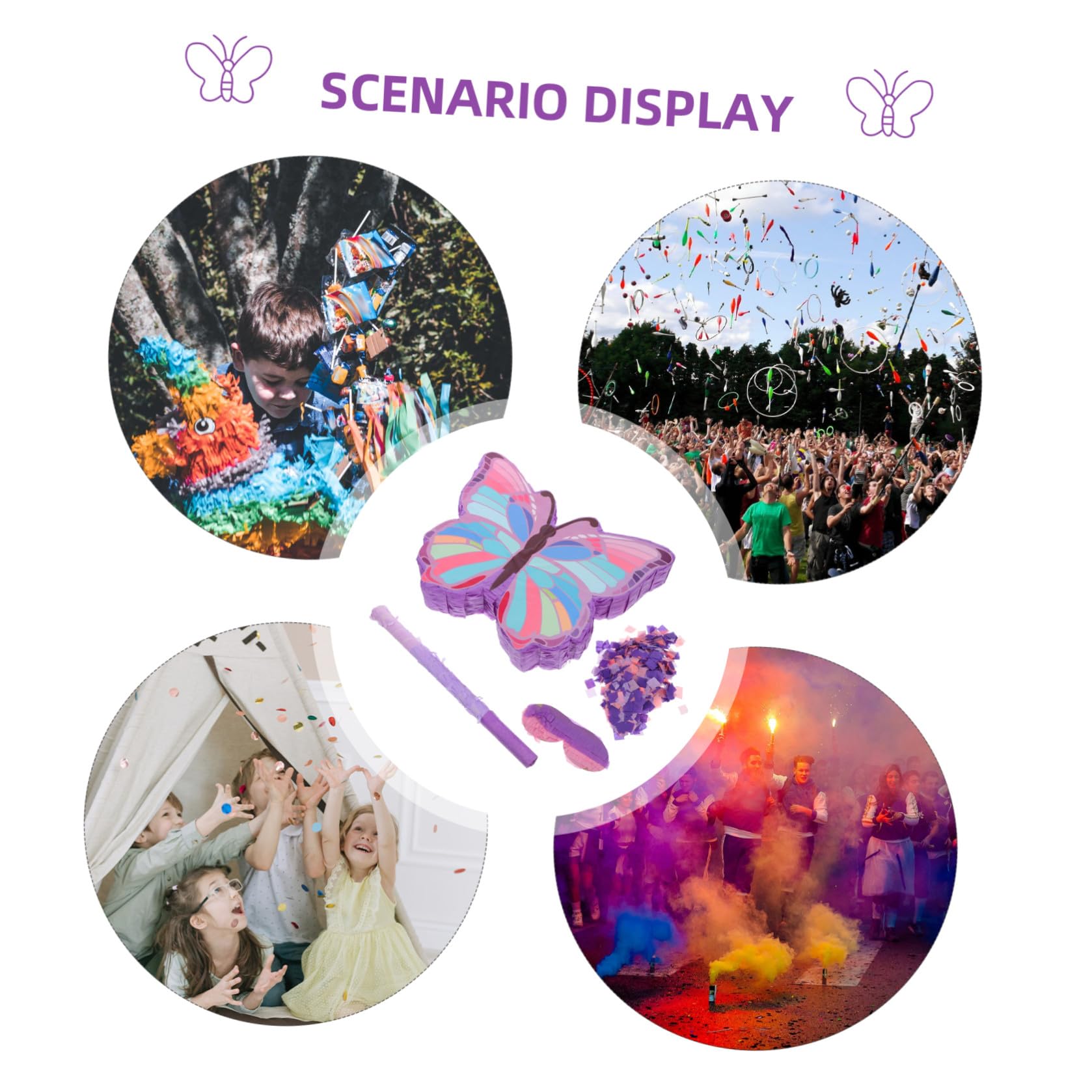 Piñata de palo en diseño vibrante de morada, decoración para fiestas de cumpleaños infantiles, incluye accesorio para romper, ideal para niñas