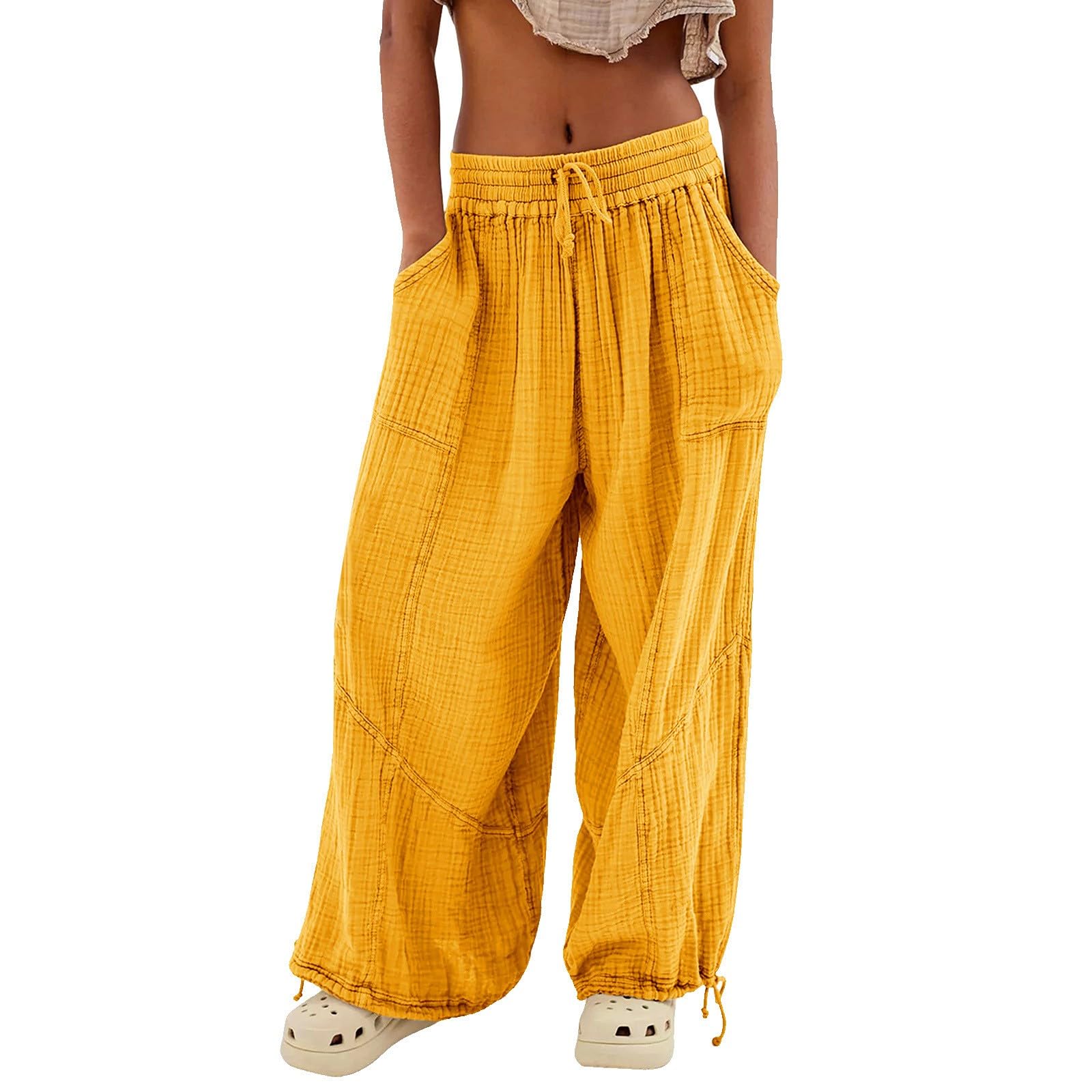 Harem Pants for Women Yoga Boho Hippie Clothing Womens Palazzo Bohemian Pajama Trousers Beach Indian Gypsy Genie Clothes(Yellow,L)