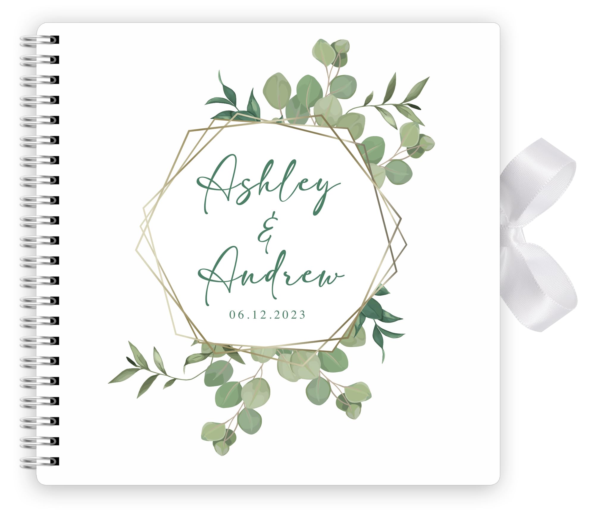 Personalised Wedding Guest Book Wiro Scrapbook Large Keepsake Octogon Wreath Design With Ribbon Closure - 30cm x 30cm - 40 Sheets