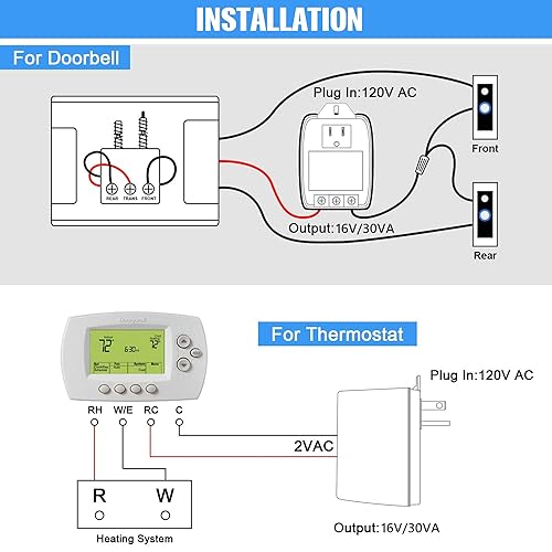 Miniatura 9 de Feekoon 2 paquetes de transformador de timbre de 16 V 30 VA CA enchufable, transformador de timbre de puerta de 16 voltios, adaptador universal con
