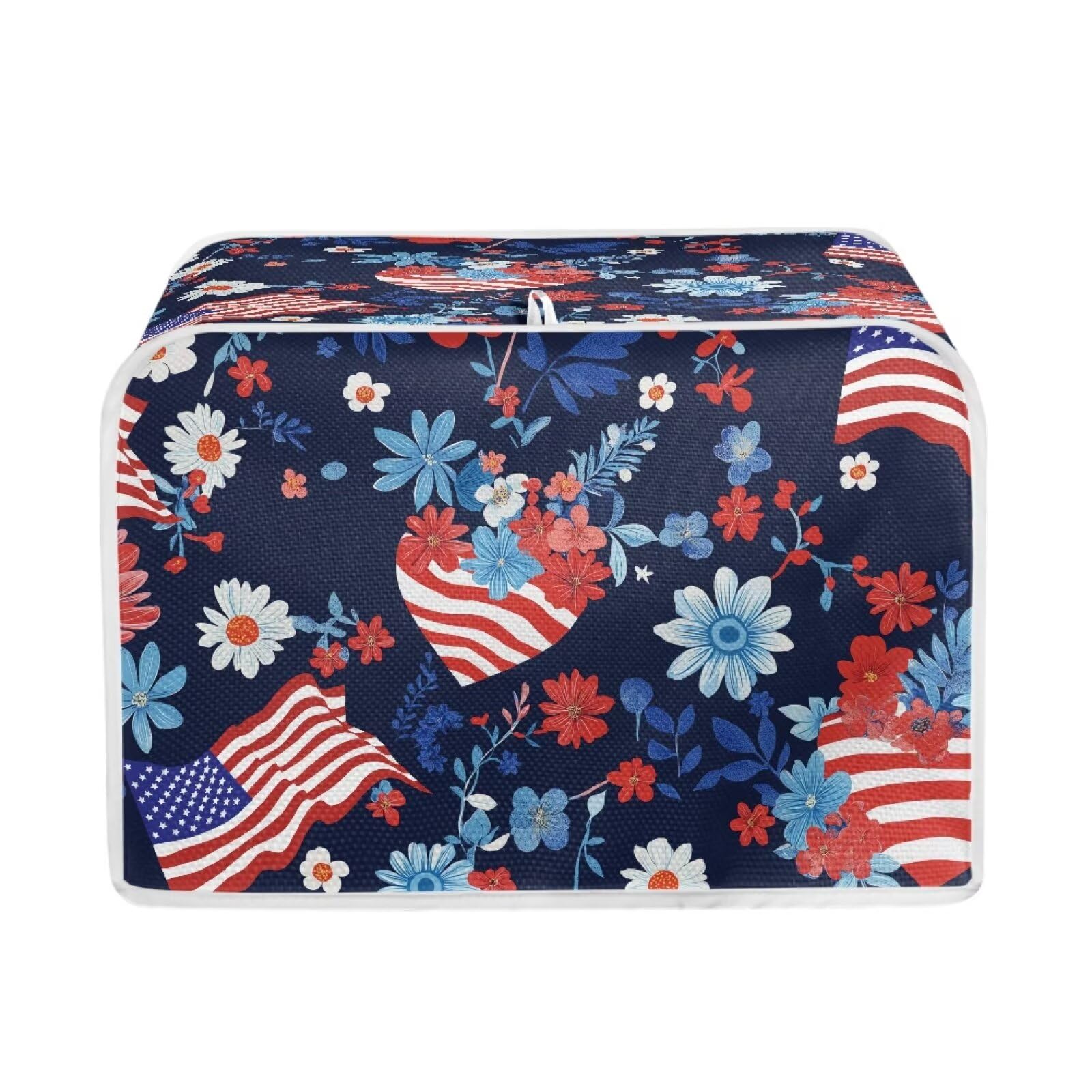 American Flag Eucalyptus Flower 2 Slice Toaster Dust Cover with Top Hook Toaste Oven Dust Protection Cover for July 4th Independence Day Decor