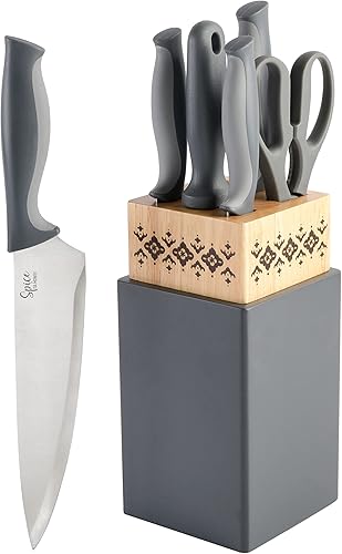 SPICE BY TIA MOWRY Savory Saffron - Juego de cubiertos de acero inoxidable de 7 piezas, color gris