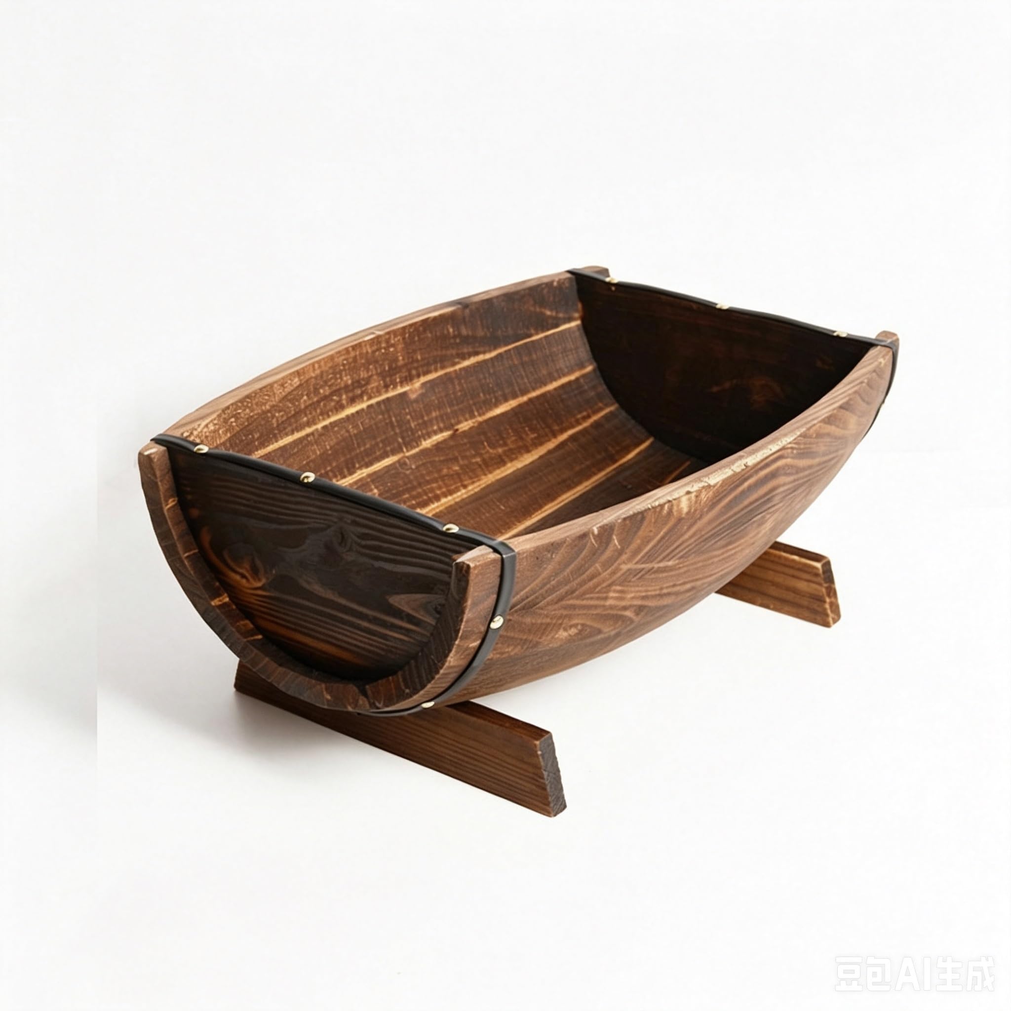 Maceta de madera en forma de barco para decorar terrazas y porches rústicos