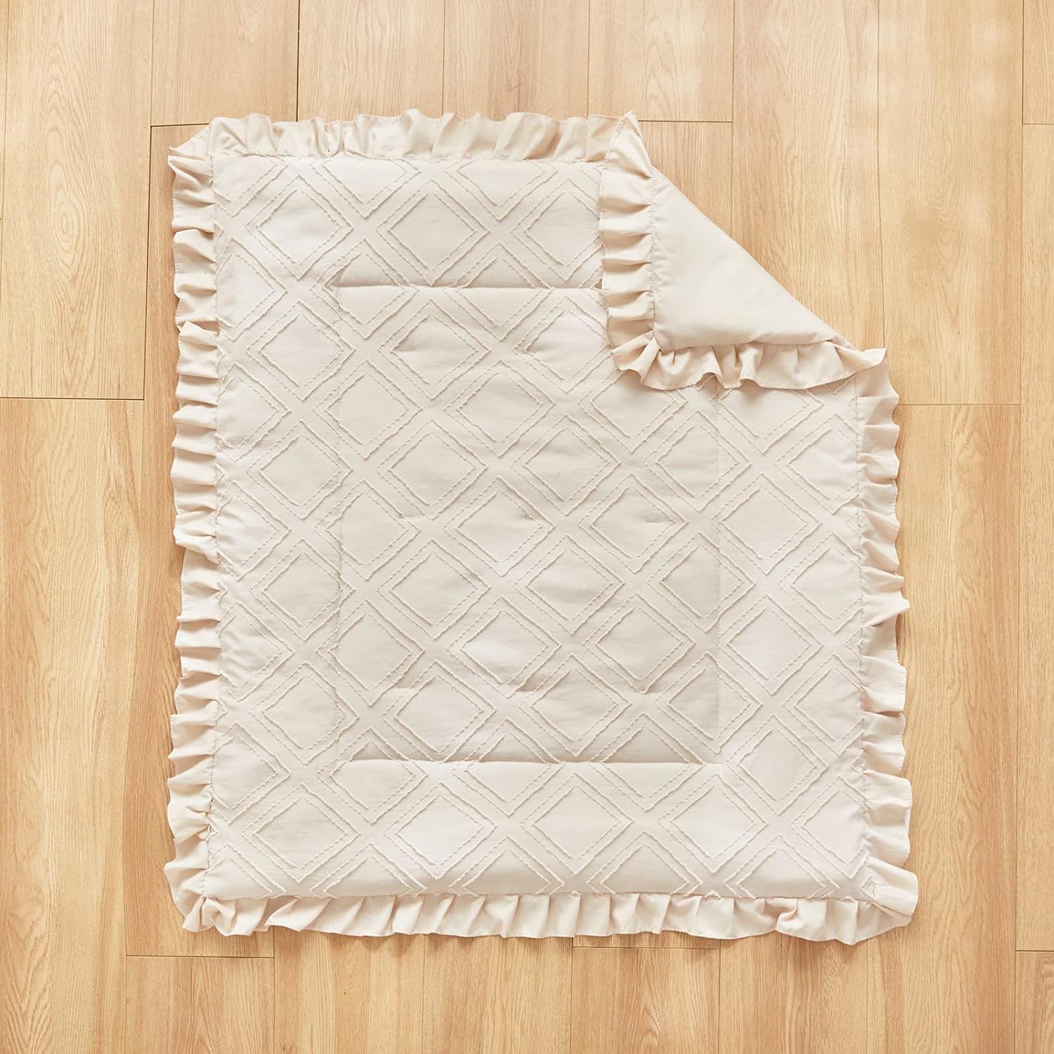 Juego de ropa de cama para cuna pequeña de 3 piezas, edredón acolchado con volantes y sábana bajera ajustable y falda de cama con volantes, bonita ropa de cama desgastada para bebé, solo para cuna,