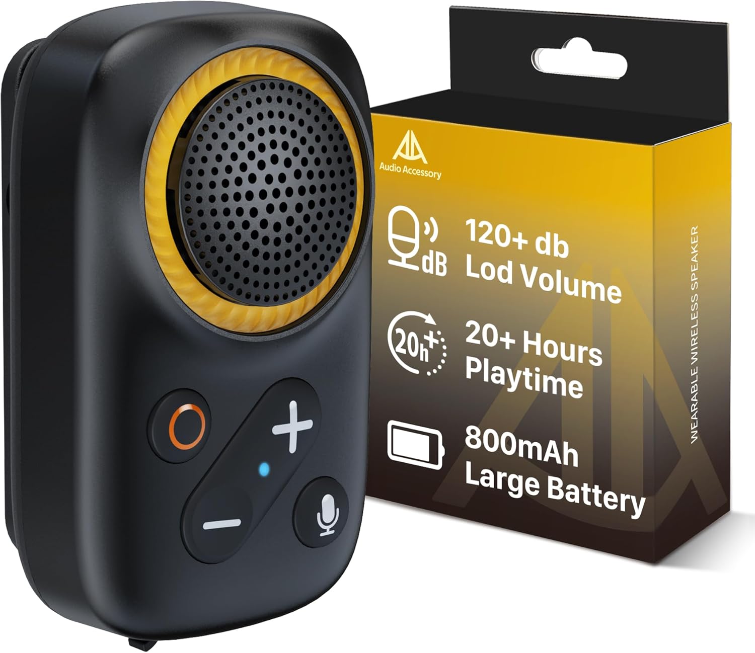 Wearable Bluetooth Speaker Clip On-Upgraded 800mAh Battery for 20 Hours Playtime, Waterproof Small Wearable Wireless Speaker with 120dB Loud Mic for Golf, Hiking, Jobsite – Black