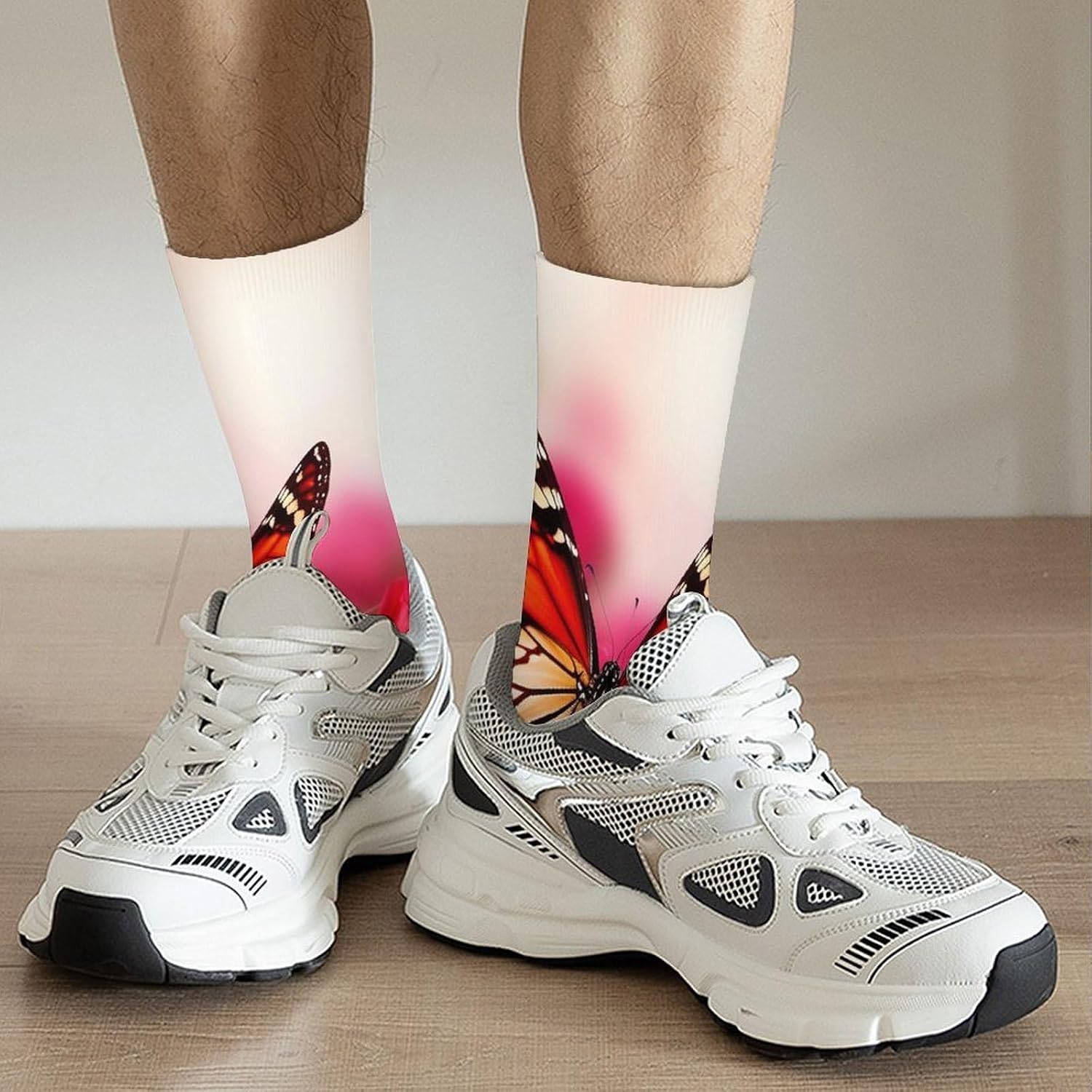 Moisture Wicking Socks, Breathable, Lightweight Crew Sock, Casual | Red Roses And Butterflies Work Socks for Women Men, Elastic Soft Boot Socks for Travel, Seamless