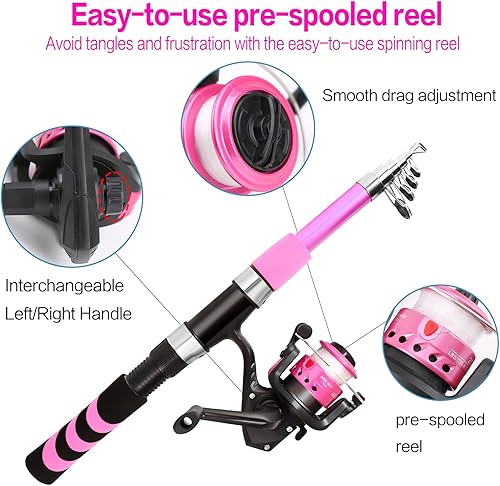 Miniatura 6 de Juego de caña de pescar telescópica plegable y carrete con botón de presión, caña de pescar pequeña para principiantes, juego de caña de pescar