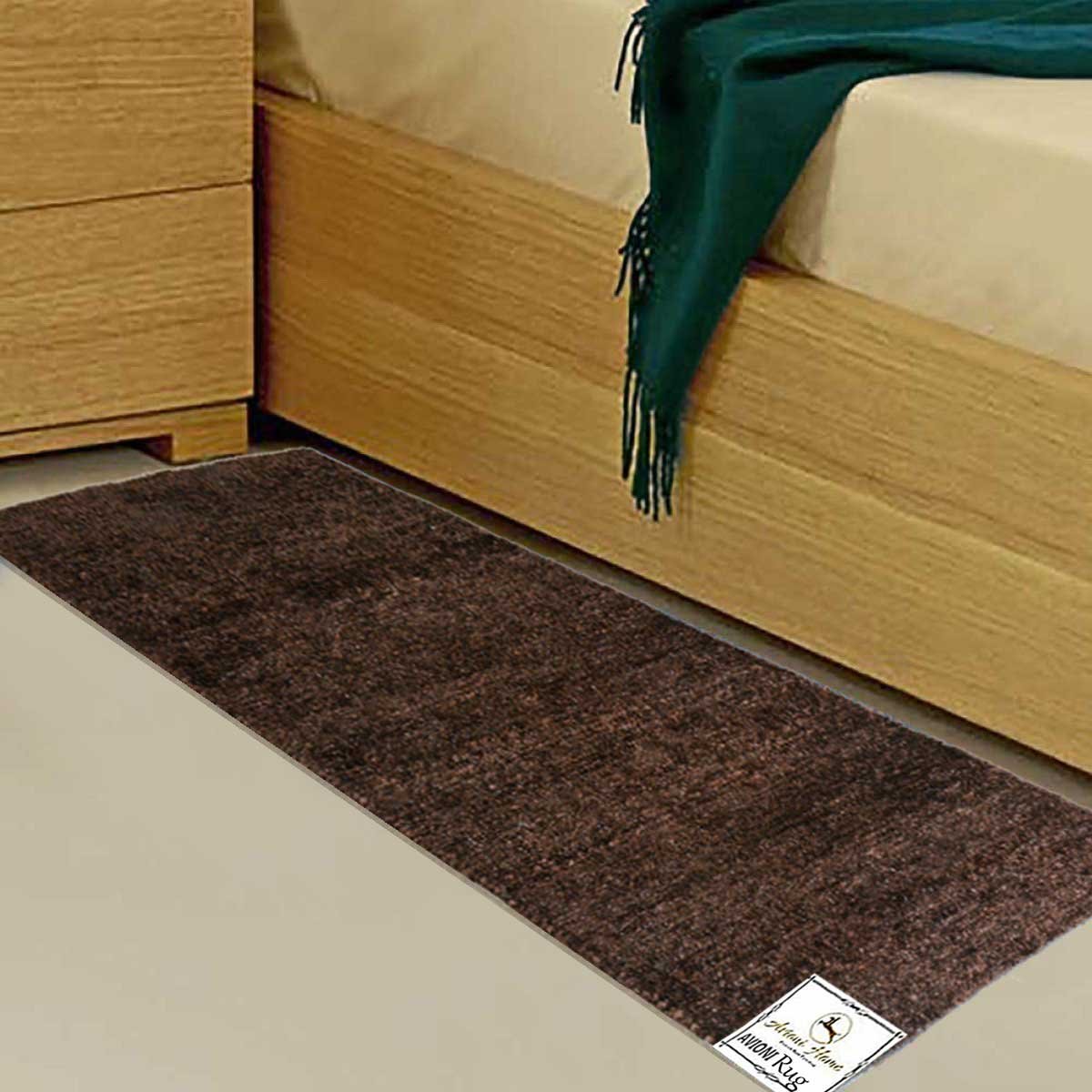 AVIONI Handloom Coffee Plain Solid Premium Bedside Carpet -56 cm x 139 cm (~ 22 x 55 inches)
