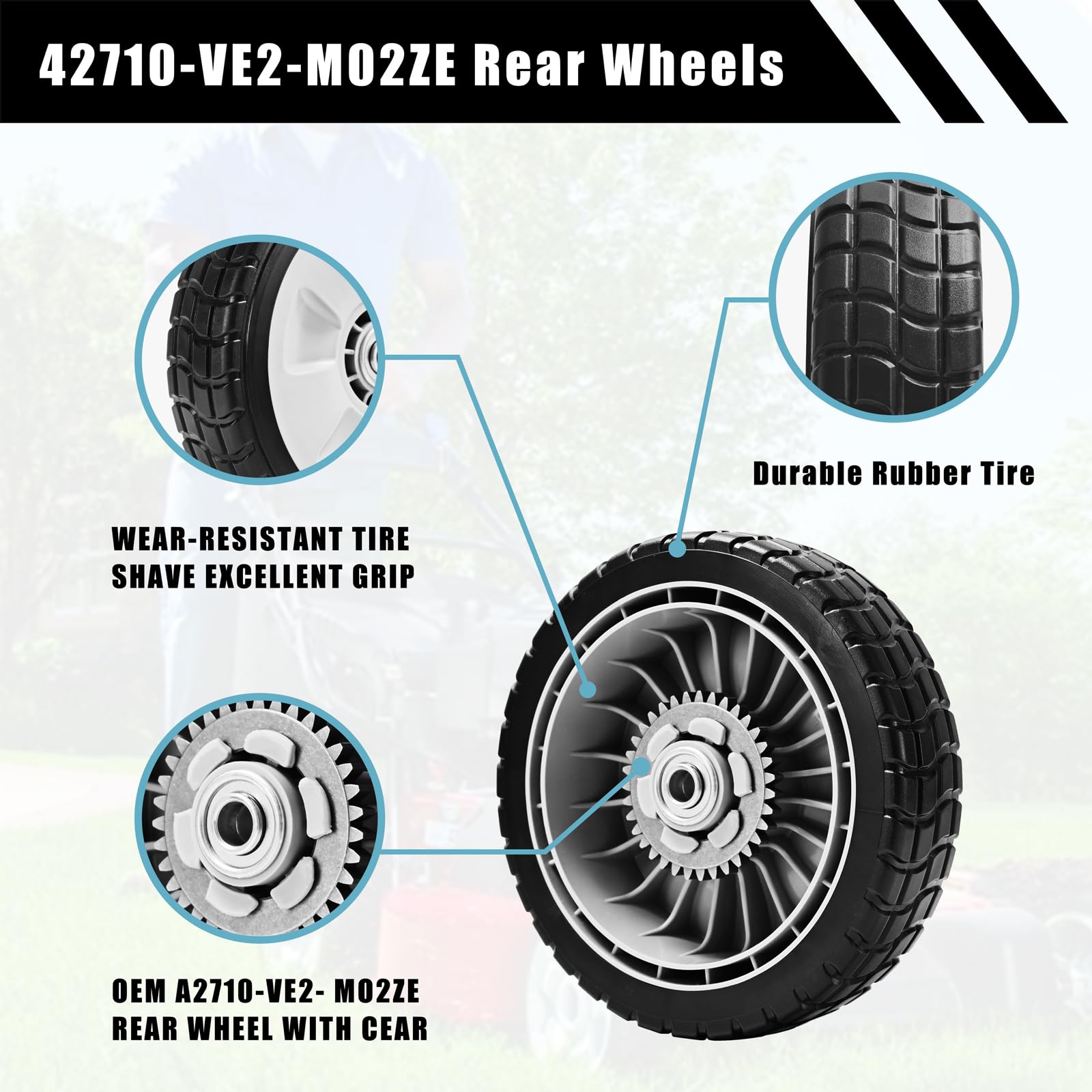 HRR216 - Rueda de transmisión trasera para cortacésped 42710-VE2-M02ZE 42710-VE2-M00ZE 42710-VE2-M01ZE 42710-VG3-B00, rueda de 8 pulgadas compatible con HRR216 HRS216 HRT216 Camina detrás del