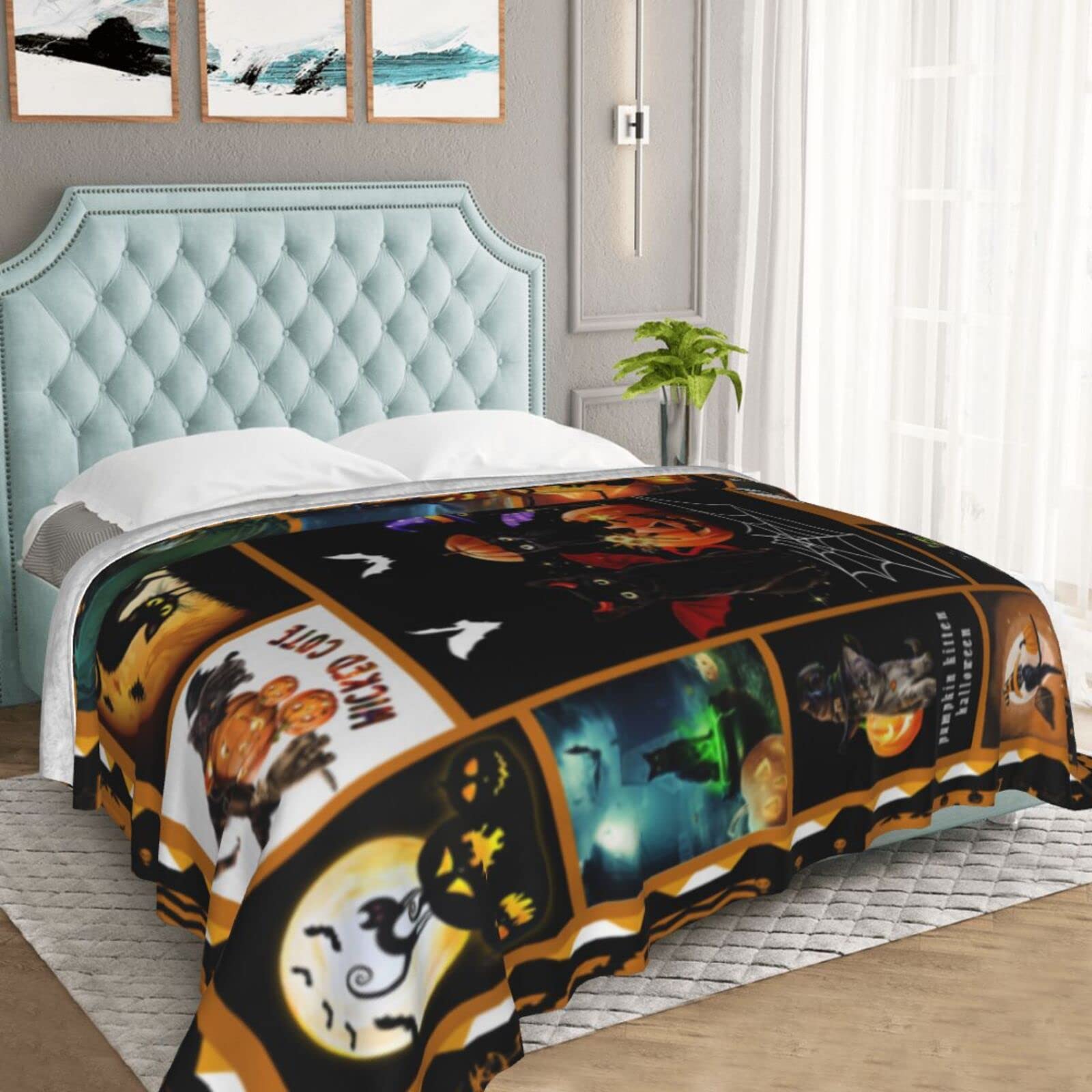 Halloween-Überwurfdecke Mit Kürbis & Schwarzer Katze – Weicher Flanell, 127x152 Cm Oder 152x203 Cm – Gemütlich & Waschbar