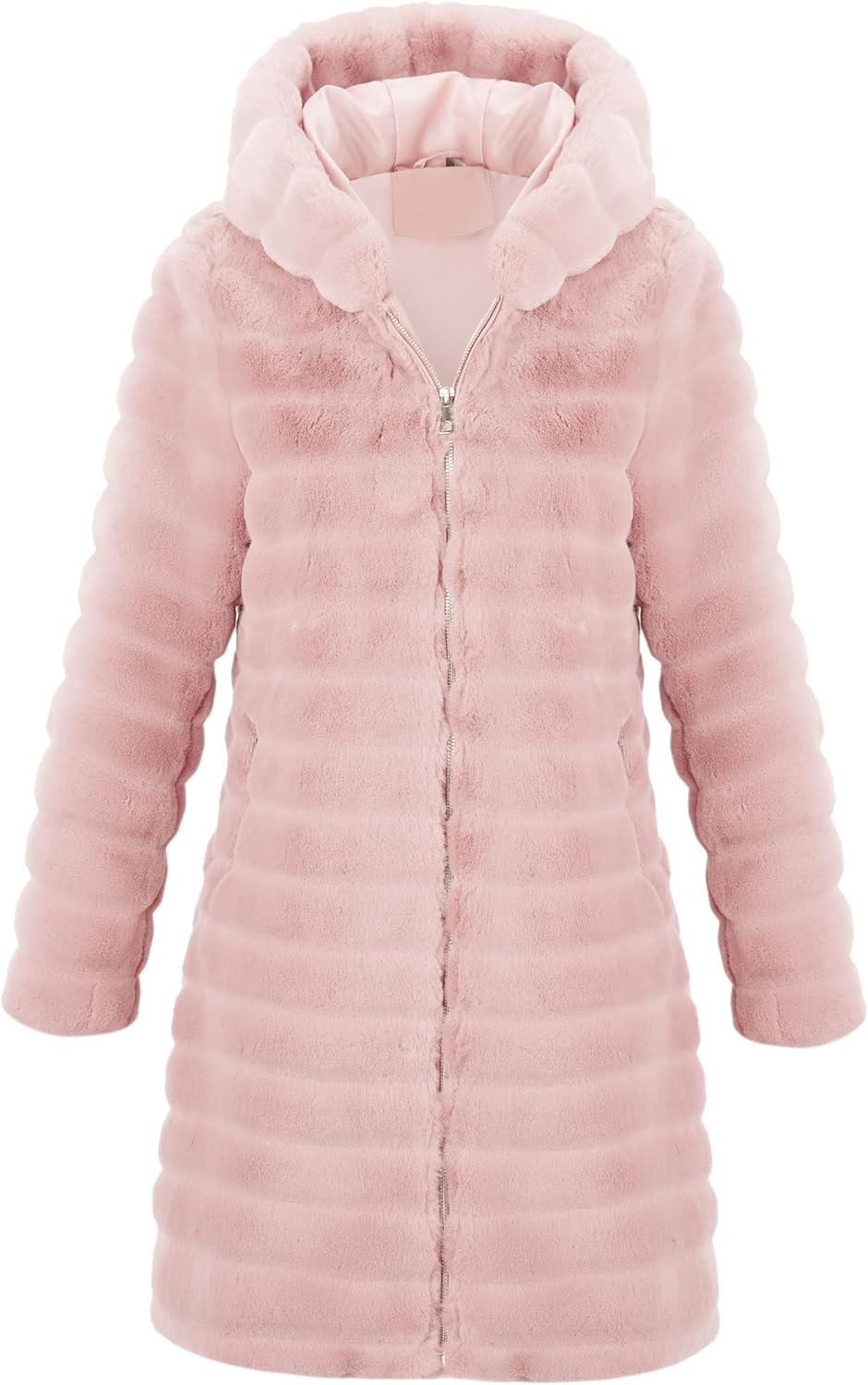 RISISSIDA Women Long Faux Fur Coat Fuzzy Jacket Hooded Winter Fall Warm Overcoat