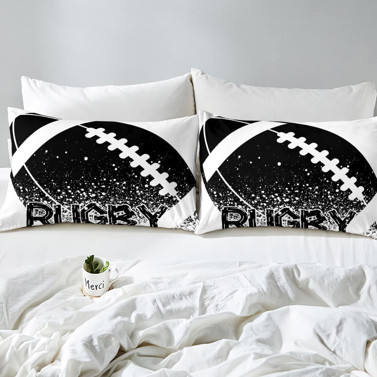 Rugby b1325 komplet pościeli sportowej 200 x 220 cm, poszewka na kołdrę 3D, miękka poszewka na kołdrę z mikrofibry, dwustronna, z 2 poszewkami na poduszkę