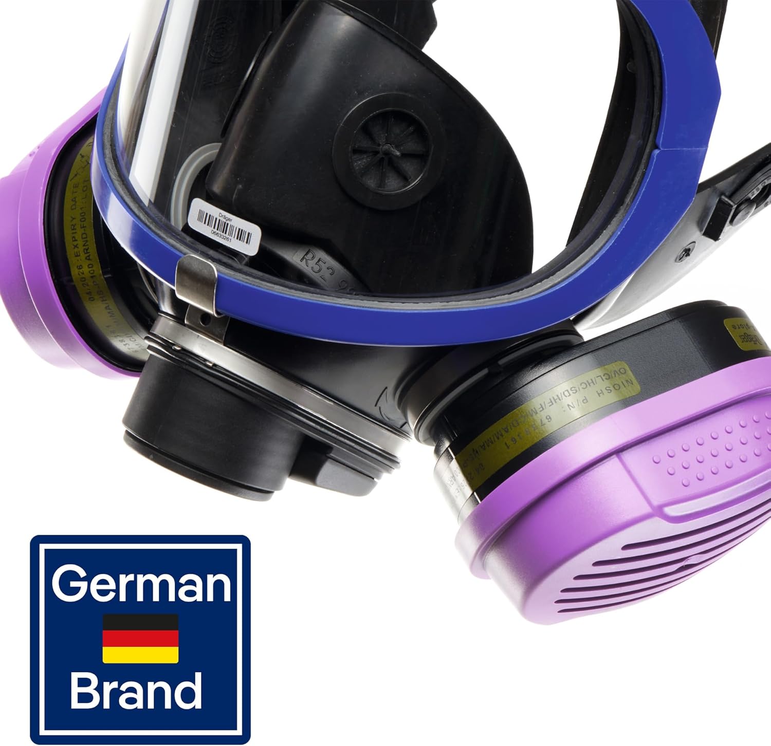 Dräger X-plore 5500 Full-Face Respirator Mask + 2x Combination Cartridge OV/AG/HF/FM/CD/AM/MA/HS/P100 | One size fits most | NIOSH Certified Eye and Respiratory Protection, Anti-Fog, 180° View