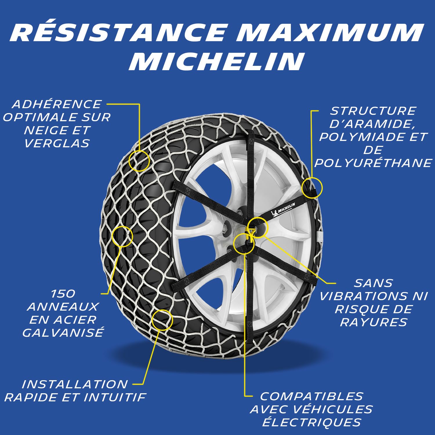 MICHELIN EASY GRIP Limited Chaînes à Neige Composites E7 - Résistance et Performance equivalente aux Chaînes Métalliques - Montage rapide - Compatibles Véhicules Électriques et ABS