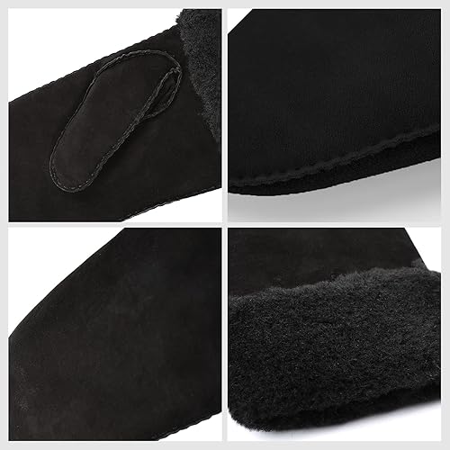 Miniatura 5 de Surblue Manoplas de gamuza de oveja de invierno para hombre, piel de oveja de alta calidad, cálido puño grueso forrado de lana de cordero