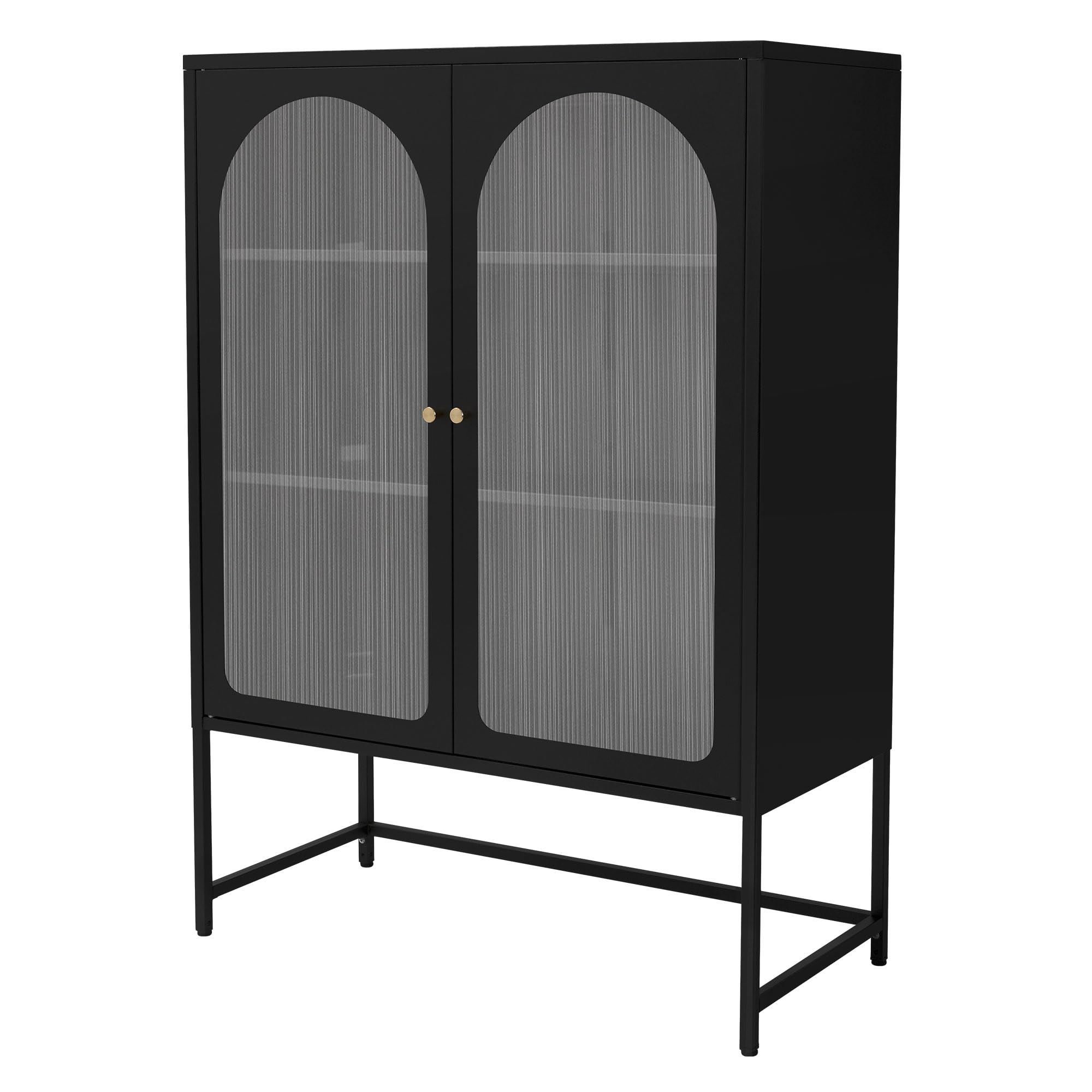 ML-Design Vetrina 85x120x40 cm Nera – Armadio con 3 Ripiani e 2 Ante con Chiusura Magnetica – Mobile in Acciaio Stile Industriale per Soggiorno Libreria Archivio Ufficio