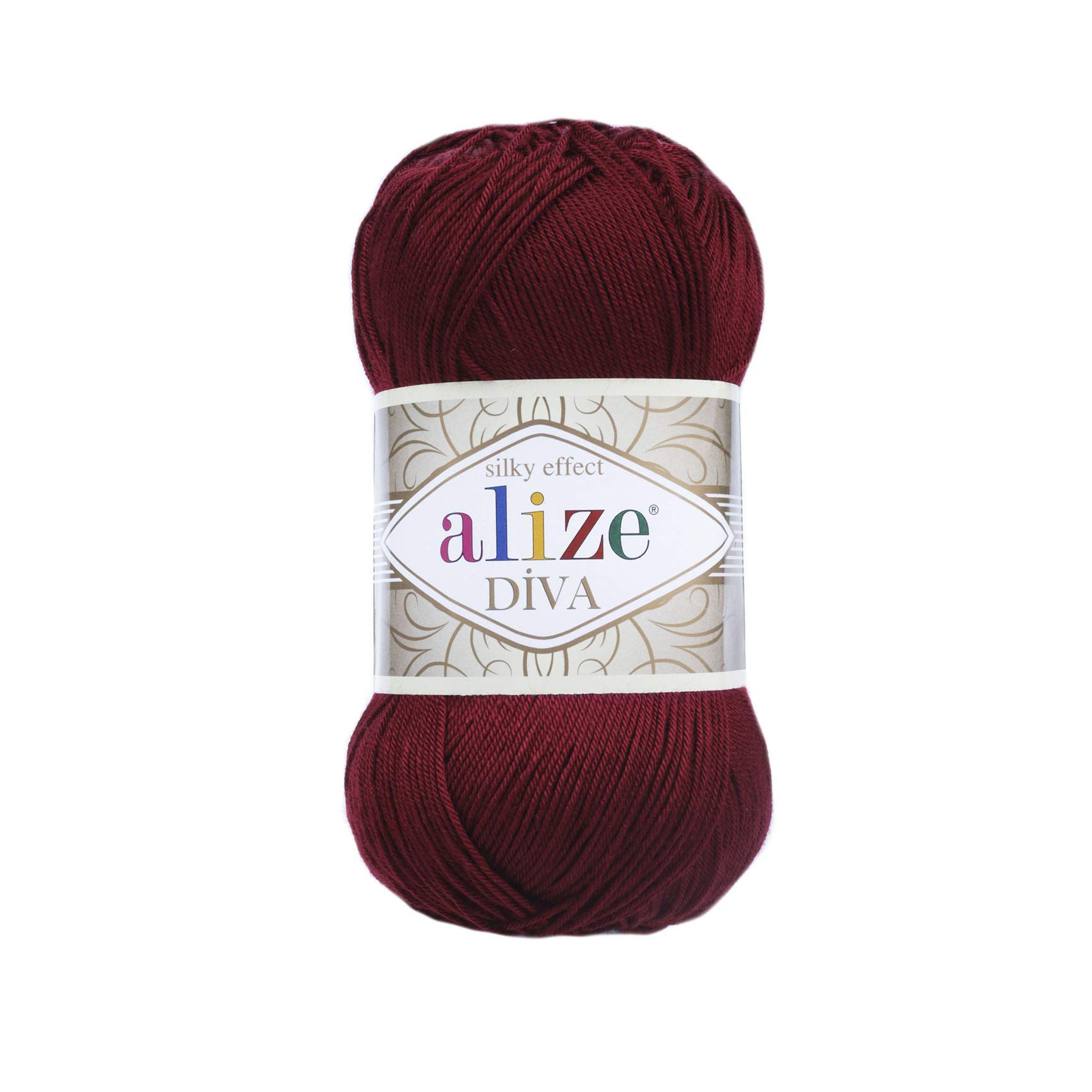 Alize Diva Silky Effect 100% Microfiber Acrylic Yarn Thread Crochet Art Lace Craft Lot of 2 skeins, Each Skein 100g 350m - 57 Bordeaux