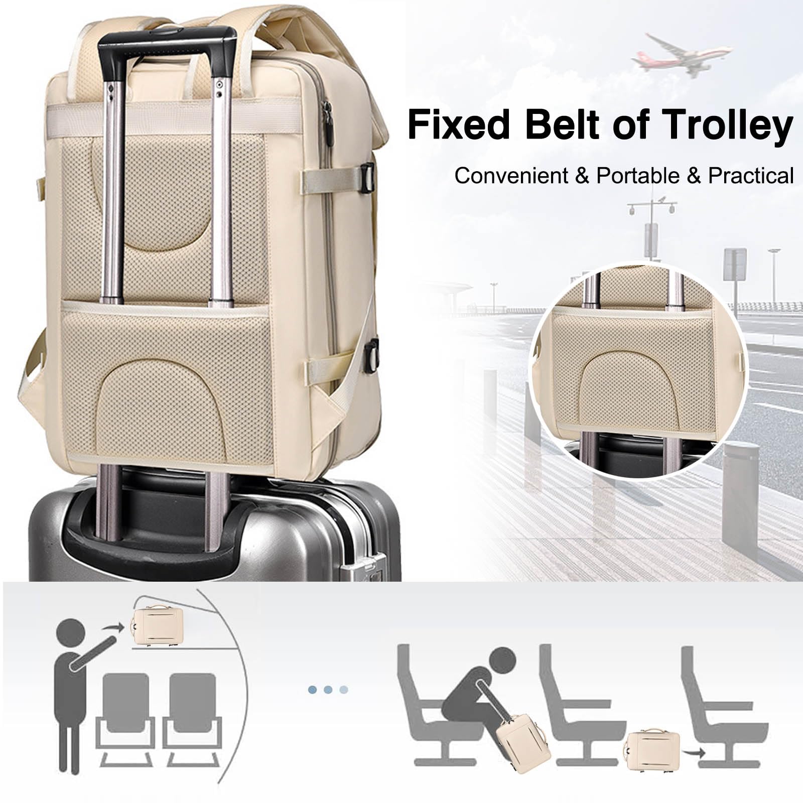 FANDARE Mochila Viaje Expandible 24-42L Equipaje de Mano Bolsa de Viaje para Mujer Hombre Laptop Bolso de Mano con USB Bolsa de Mano Mochila Viaje Cabina Avion Bolsos para Negocio Trabajo Blanco