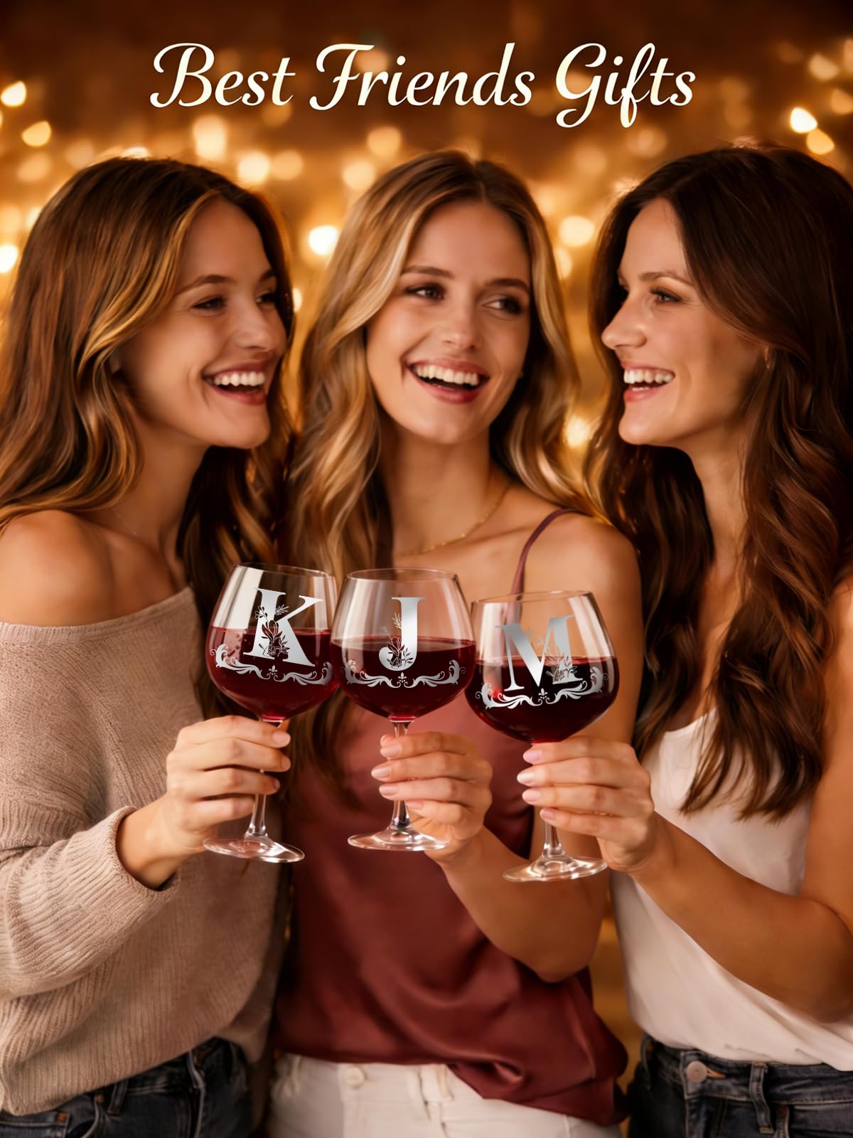 Regalos de monograma personalizados para mujeres, copa de vino personalizada con inicial A-Z, regalos únicos de cumpleaños y Navidad para ella, mamá, esposa, hermana, hija, amiga (letra L)