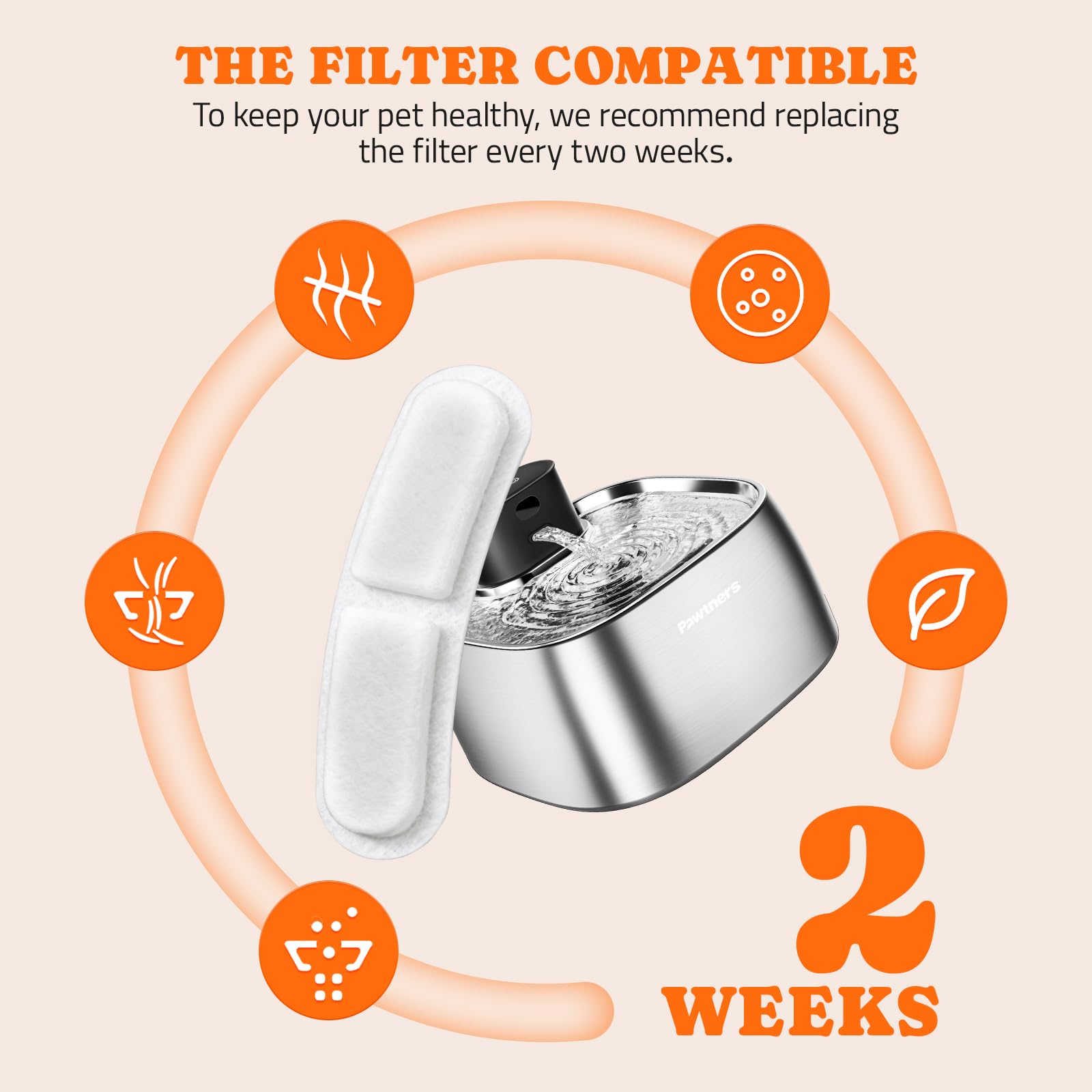 Pawtners Ersatzfilter für Pumpless-Katzen-Wasserbrunnen STR-PT-108A, mehrschichtige Filtration für Katzen-/Hundebrunnen, komplettes Set mit 8 Filtern und 8 Schwämmen, 8 Stück