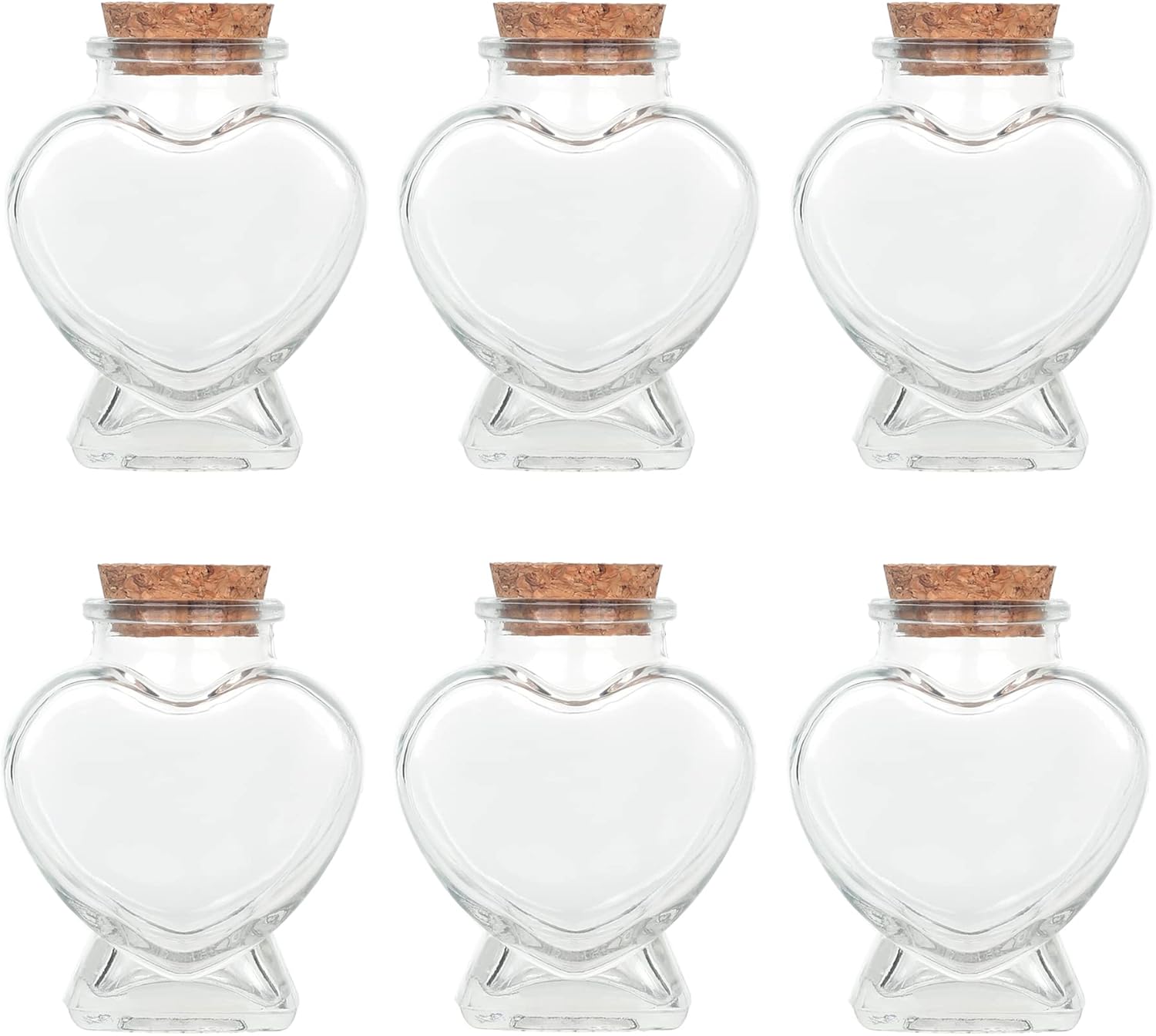 Magic Season Decorative Glass Bottles with Cork Stoppers (80 ml Heart-Shaped Bottles / 6 Pcs)