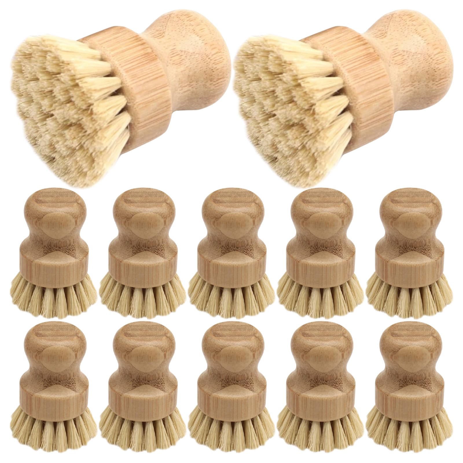INOOMP Ensemble de 12 brosses à Vaisselle en Bois, Poils en sisal