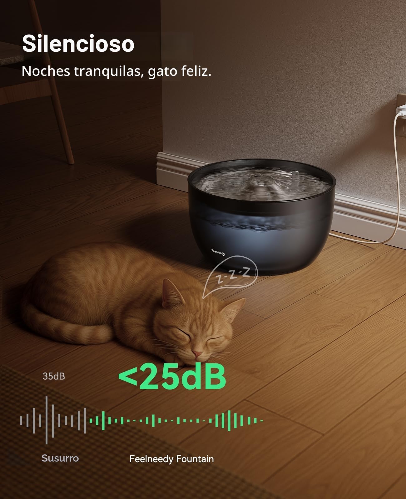 FEELNEEDY Fuente para Gatos 3L Bebedero de Agua Gatos, Súper Silenciosa, Cubeta en Acero Inoxidable, Fácil de Limpiar, con LED y 1 Filtro de Carbón Activado, Negra