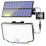 Peasur Solar Motion Lights Outdoor&comma; 318 LED Solar Security Light with 3 Modes&comma; IP65 Waterproof Powered Flood Lights for Outside Garden Patio Garage Yard Backyard