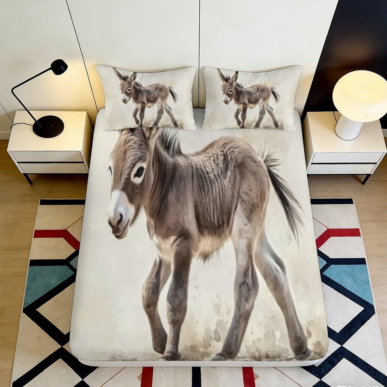 3D Printed Donkey Animal Fitted Sheet Microfiber Soft Anti-Slip Brown Farm Cartoon Bed Cover for Bedroom Guest Room Mattress Decor 90x200x25cm