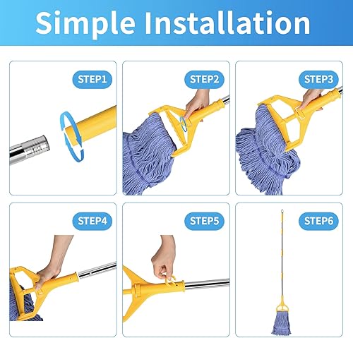 Miniatura 7 de Trapeador comercial con repuesto de cabezal extra, mango de 63 pulgadas, trapeador industrial de alta resistencia, trapeador húmedo con extremo de