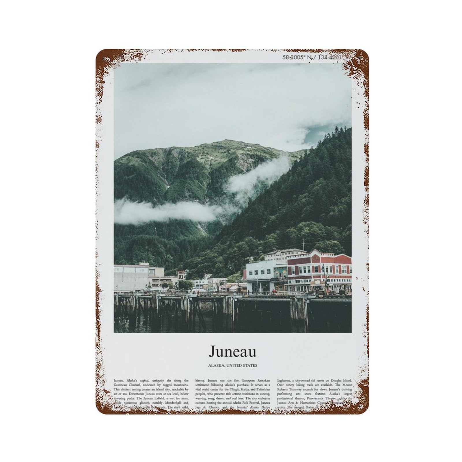xiaoxiaoshen Juneau United States, USA City Scenery Wall Decor Art Metal Tin Poster Modern Home Decor Art Home Bar Shop Decorations Vintage Sign 40x30cm