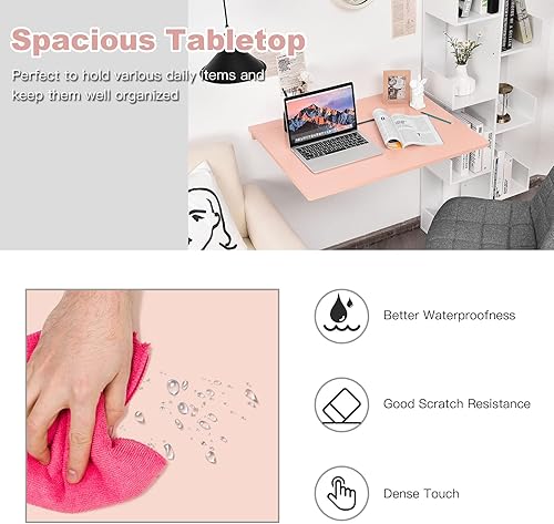 Miniatura 16 de COSTWAY Mesa plegable montada en la pared, 31.5 x 23.5 pulgadas, escritorio flotante de hojas caídas para espacios pequeños, estación de trabajo