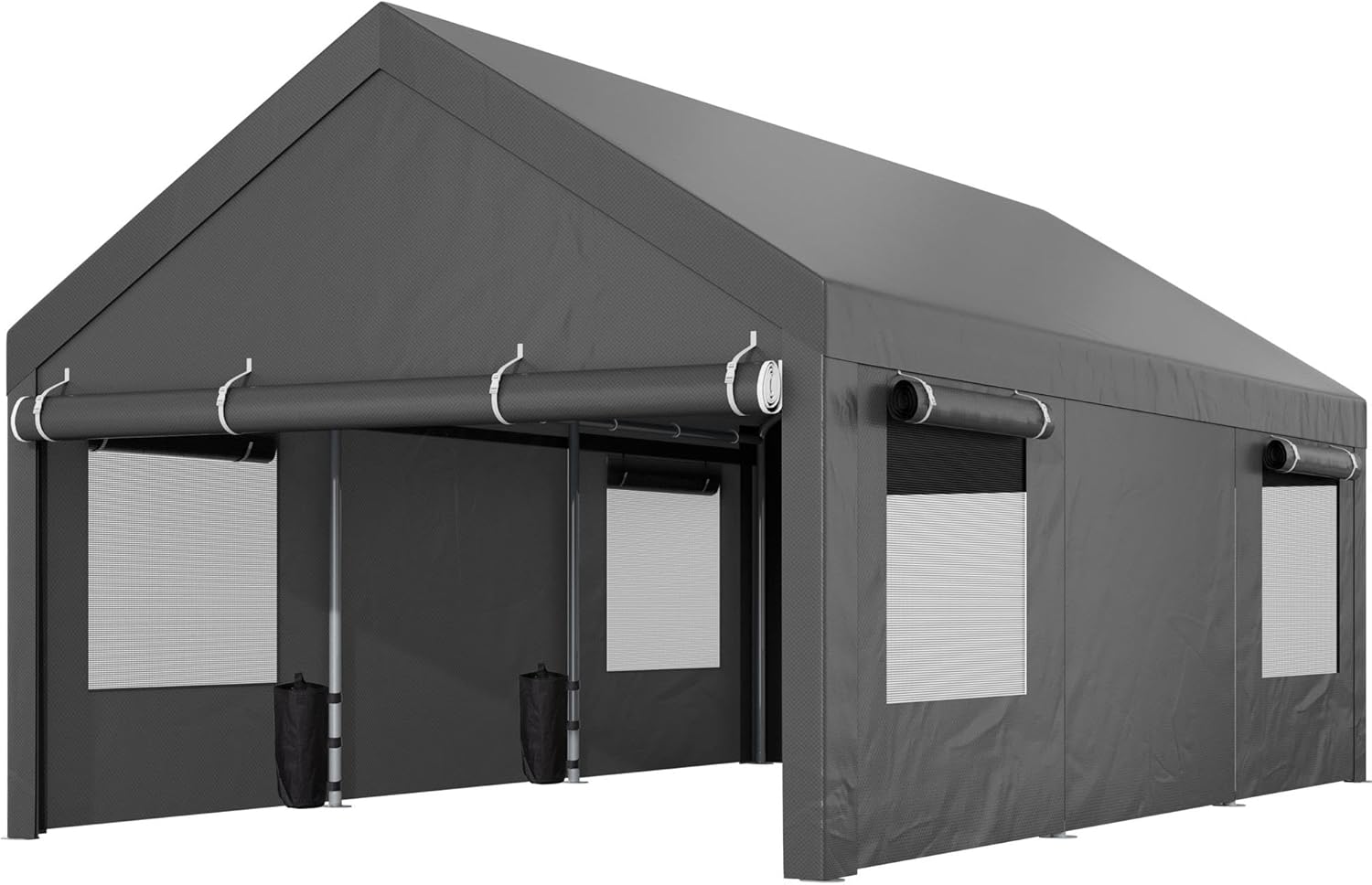 Shintenchi 12x20 FT Heavy-Duty Design Carport,Portable Garage Canopy,Carport Canopy with Side-Opening Removable Door & Roll-Up Window,Portable Car Port for Car, Truck, Boat,Grey