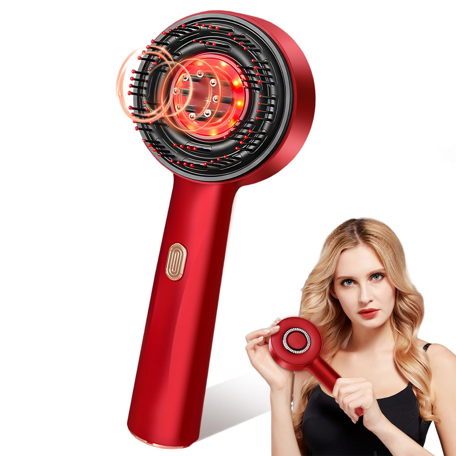 Brosse Massage Cuir Chevelu,Masseur Tete Cheveux,Masseur électrique du cuir chevelu,peigne électrique portable de massage du cuir chevelu et des cheveux,Pour les hommes et les femmes,Rouge