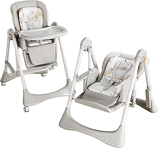 Magic ZC 2-in-1 Dining Mode and Swing Mode Baby High Chair Toddler Feeding Dining Chair, Multifunctional Foldable, Convertible with Detachable Double Trays and Wheels (8121 Grey)