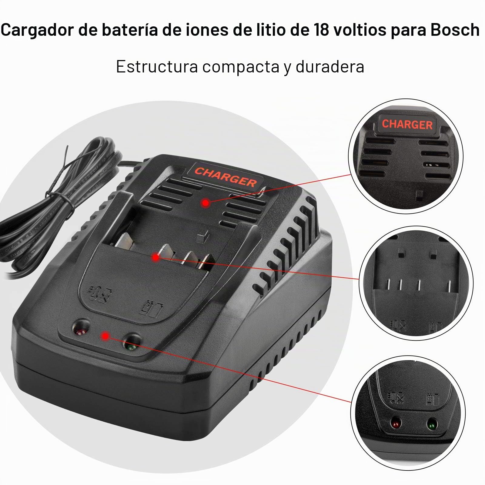 ASUNCELL Cargador de repuesto para Bosch 14,4 V-18 V BC660 BC1880 BAT609 BAT609G BAT618 BAT618G BAT614 BAT614G Cargador rápido de batería de iones de litio, cargador de herramientas eléctricas de