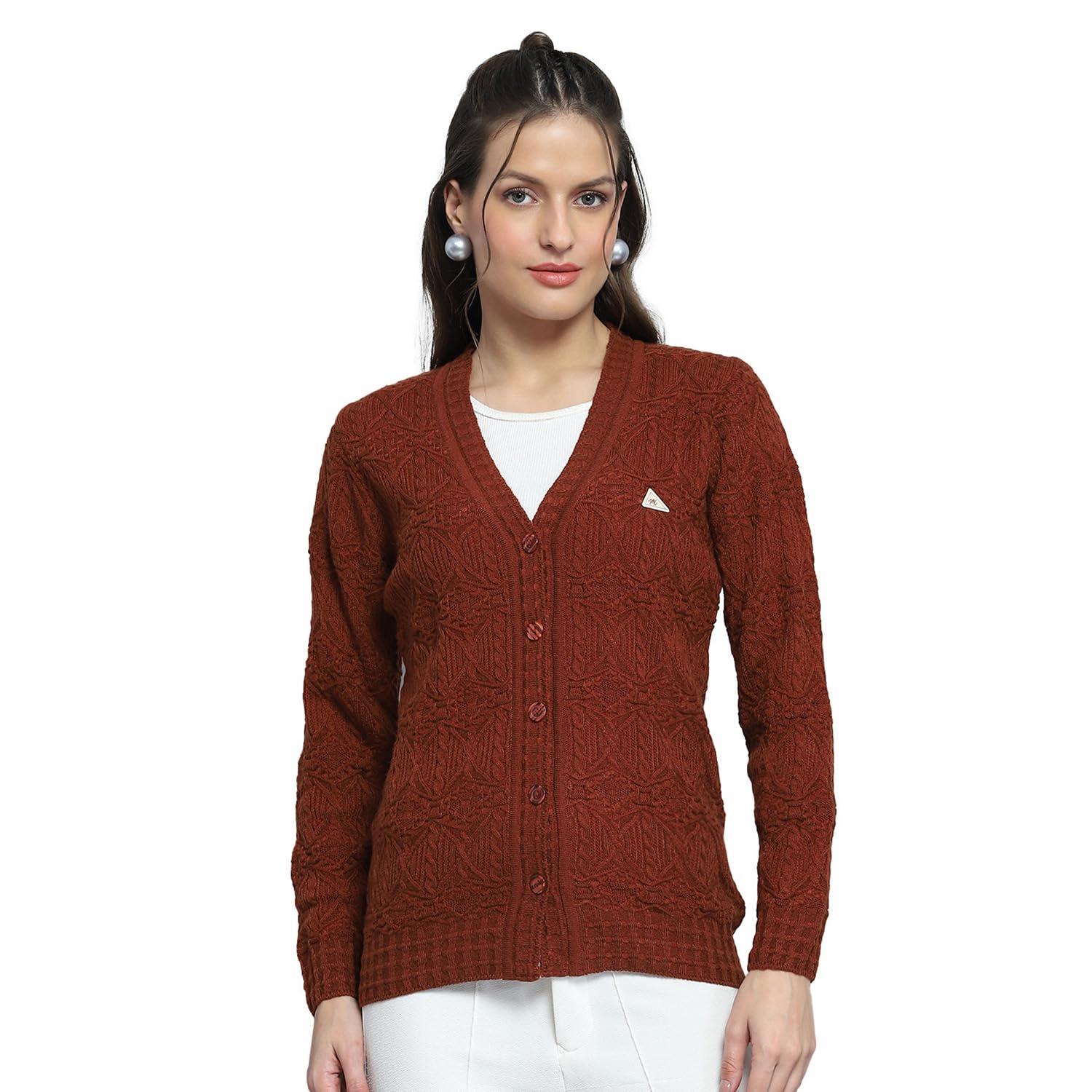 monte carlo Womens Self Design Rust V Neck Full Sleeve Cardigan_1243513VN-1165-picture-34