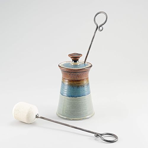 Georgetown Pottery Encendedor de fuego Cape Cod hecho a mano Hamada y olla de fuego púrpura con hierro y esteatita para chimenea, estufa de leña,