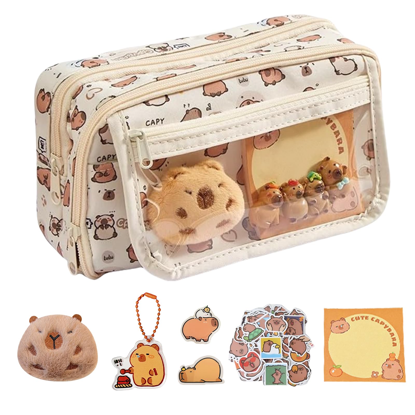 FloralGrace 1 Piece Fold-over Pencil Case Cute Pencil Bag with Kawaii Capybara Decor