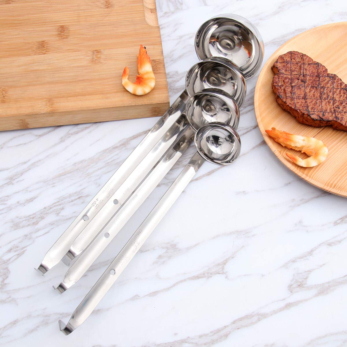 BESTonZON 4-teiliges Edelstahl-Schöpfset – Suppenkellen In 4 Größen Mit Langem Griff & Aufhängehaken