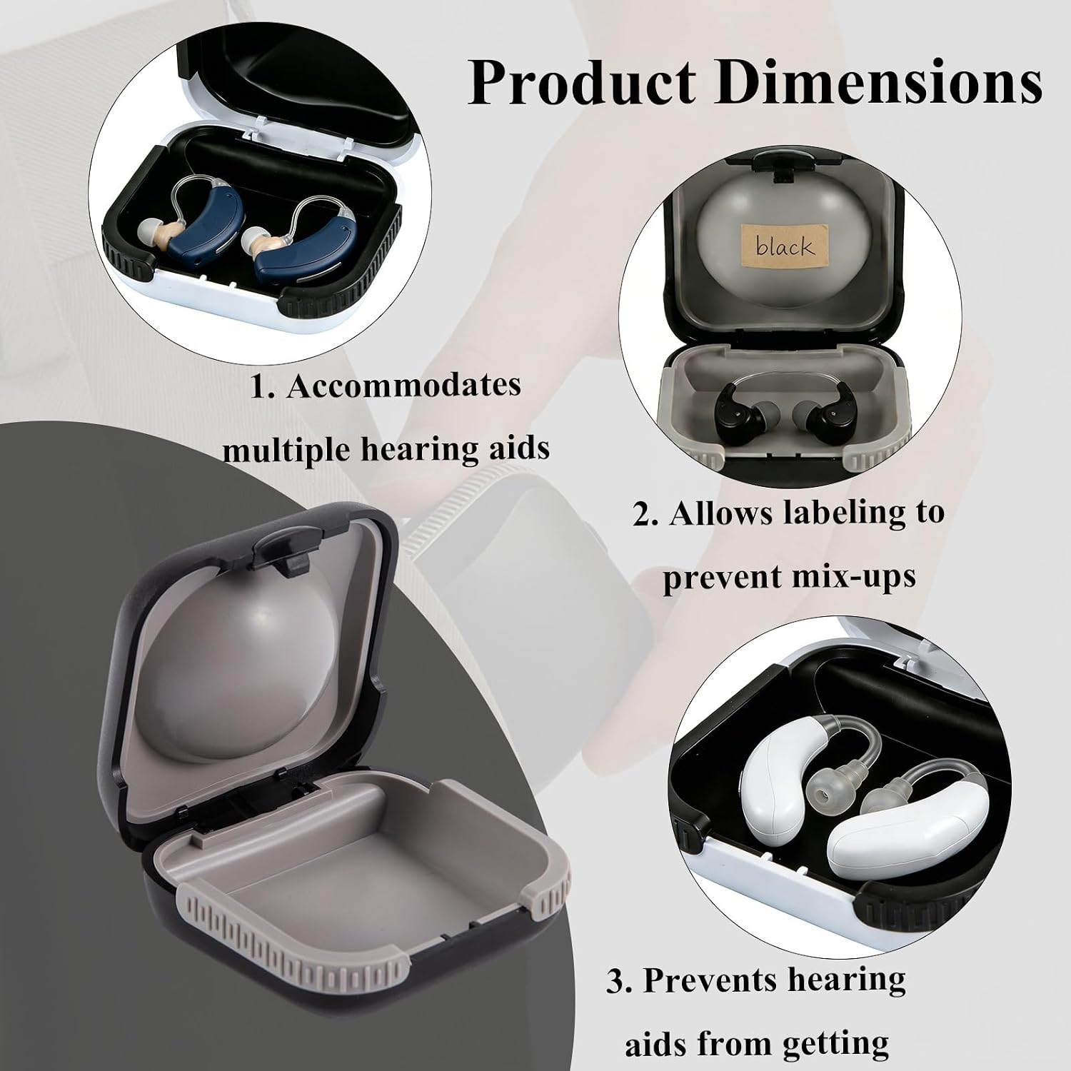 2 Pcs Hearing Aid Storage Case, Hard Shell Small Splash-Resistant Portable Box, External 2.36" × 2.36" × 0.98" Cushioned Interior for ITE, RIC, CIC Hearing Aids, Shock-Absorbent & Sturdy (Black)