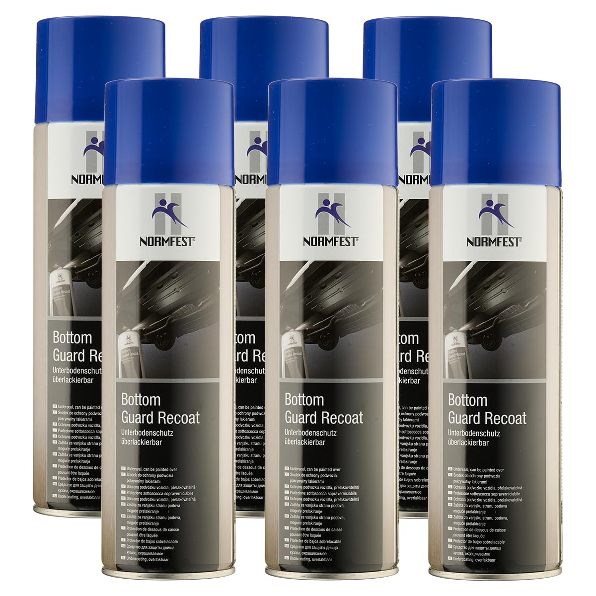 Normfest Bottom Guard Recoat – Überlackierbarer Unterbodenschutz mit Rost- und Steinschlagschutz, Abriebfest, schnelltrocknend und temperaturbeständig für PKW & Nutzfahrzeuge – 6X 500ml