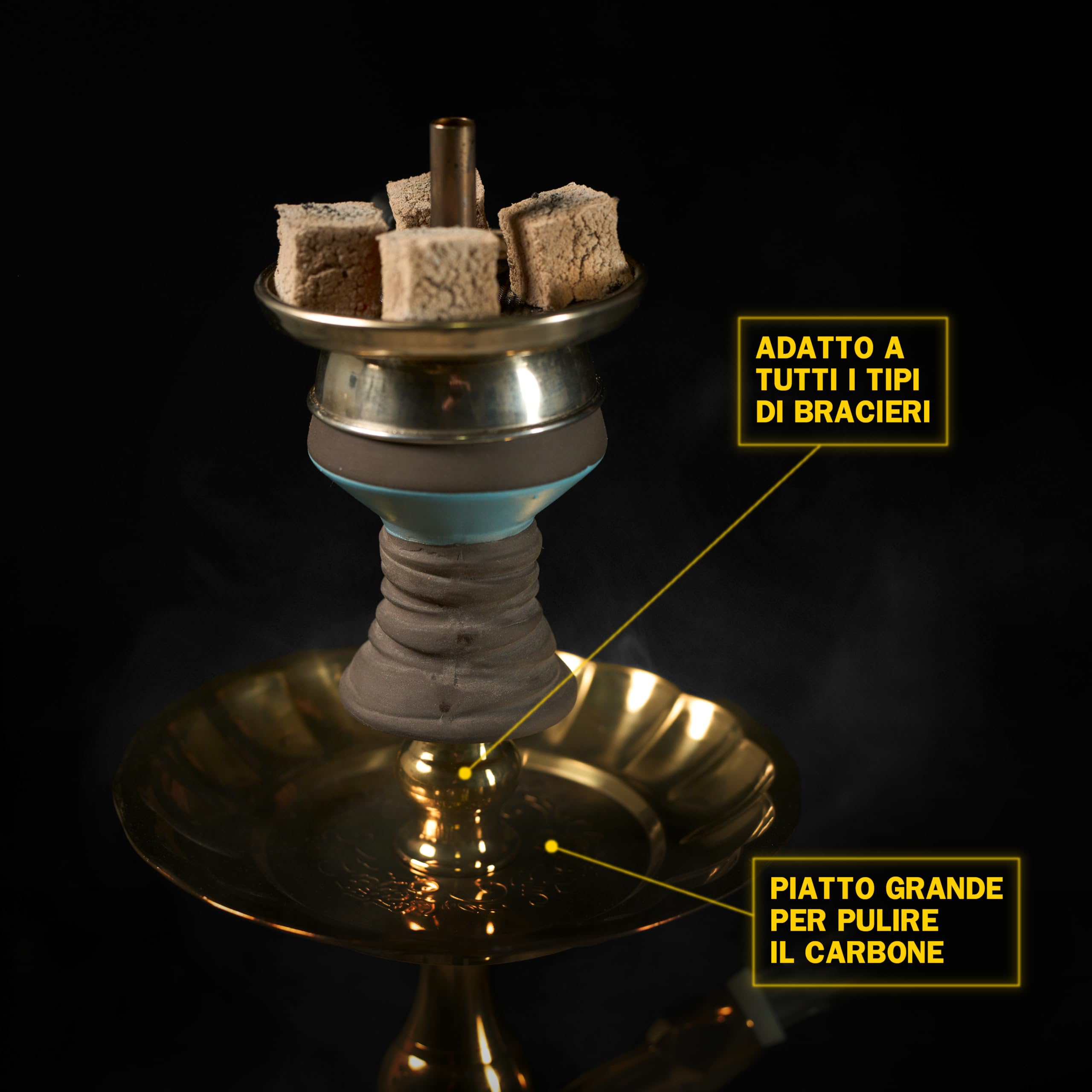 Dark Shisha Cachimba Luna Azul 44,5 cm + 50 Boquillas Higiénicas | Set Completo con Manguera Tradicional, Cazoleta de Piedra, Chimenea, Pinza y Juntas