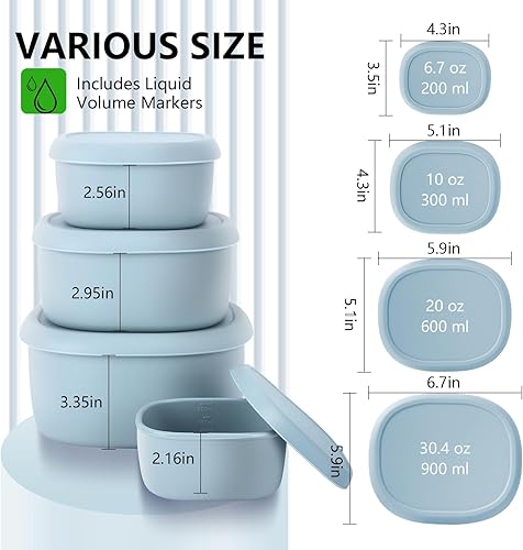 Miniatura 2 de 4 recipientes de silicona para almacenamiento de alimentos con tapas, sin BPA, reutilizables, de silicona, para congelador, lavavajillas (33.8