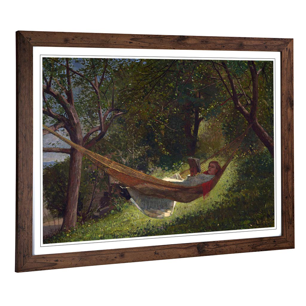 Big Box Art Framed Print of Winslow Homer Girl in a Hammock Design | Wall Art Picture | Home Decor for Kitchen, Living Room, Bedroom, Hallway, Walnut, A2 / 24.5x18 Inch / 62x45cm