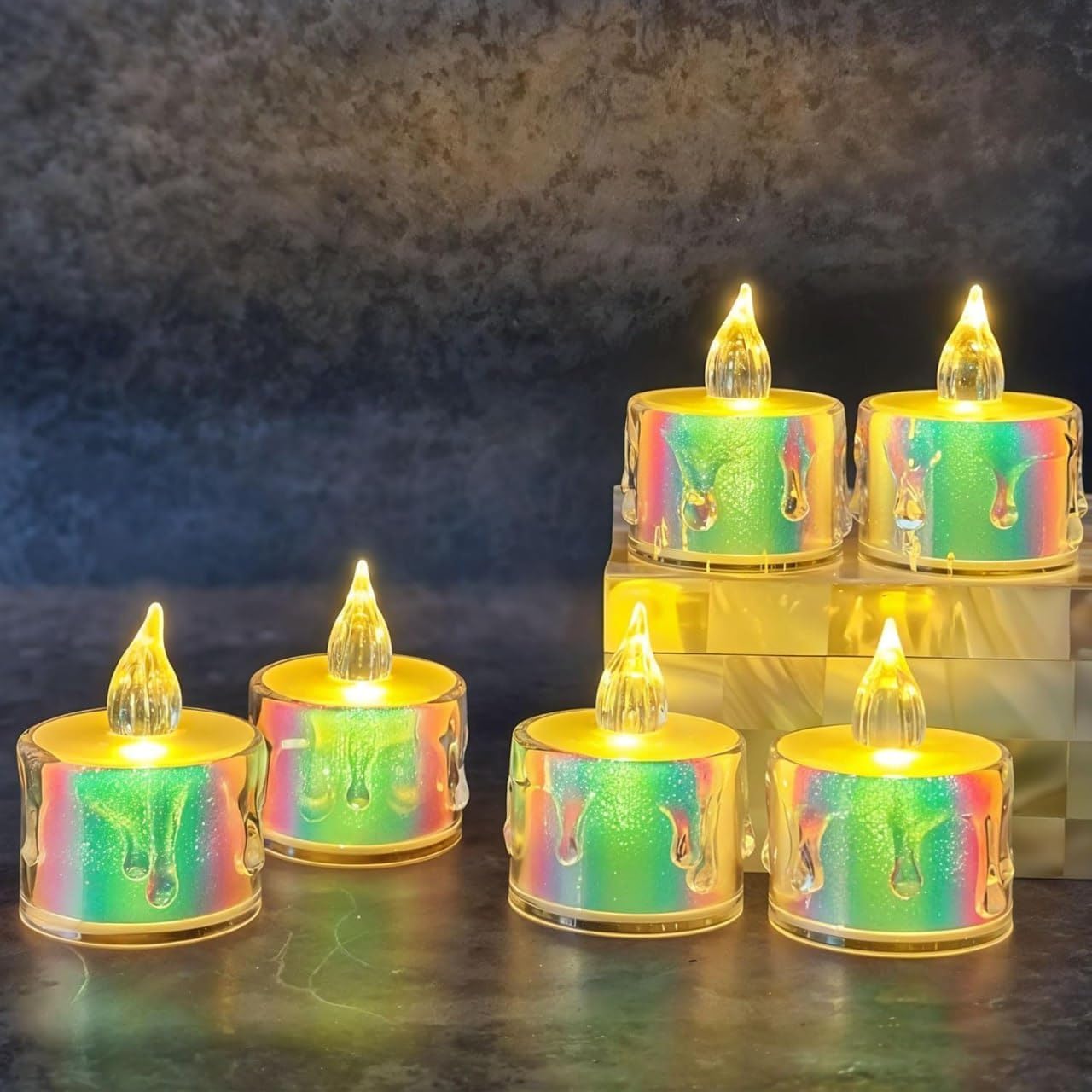 zivsa crystal candle lamp diya for home decor | decorative led tealight holder | crystal table lamp for puja, diwali & festival decoration | elegant bedside night light for living room & gifting(4psc)