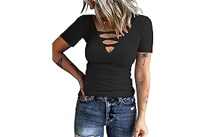 Women Casual Short Sleeve Tunic Tops V-Neck Criss Cross Tops for Women