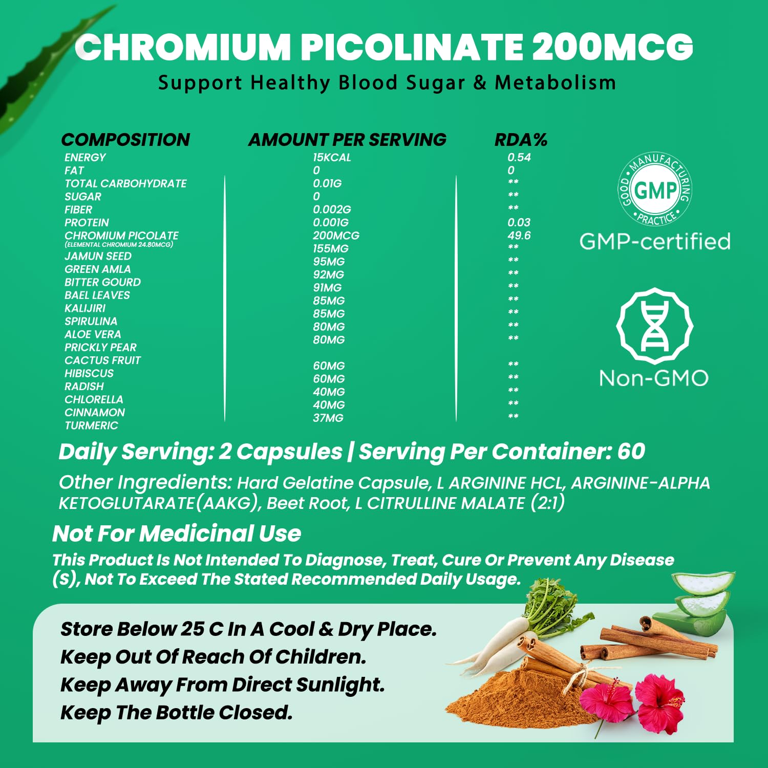 Nuvimate Chromium Picolinate Supplement Blood Sugar Supplement Capsules With Cinnamon Bitter Gourd Hibiscus For Healthy Blood Sugar Levels Glucose Support Supplement - 60 Capsules 1